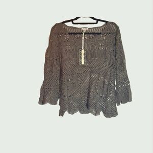 NWT Ultra Pink Olive Crochet Boho Sweater Top XL Open Knit Festival